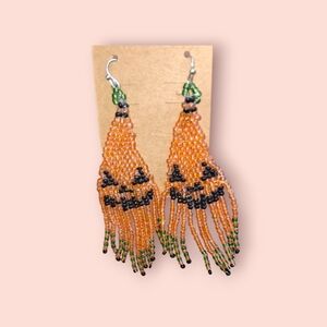 Festive Orange and Black Beaded Earrings